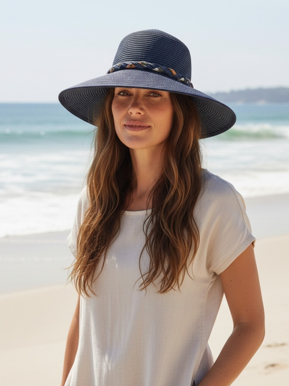 Women's Roll Up Straw Sun Visor Wide Brim Packable Beach Hat With Floral Bow